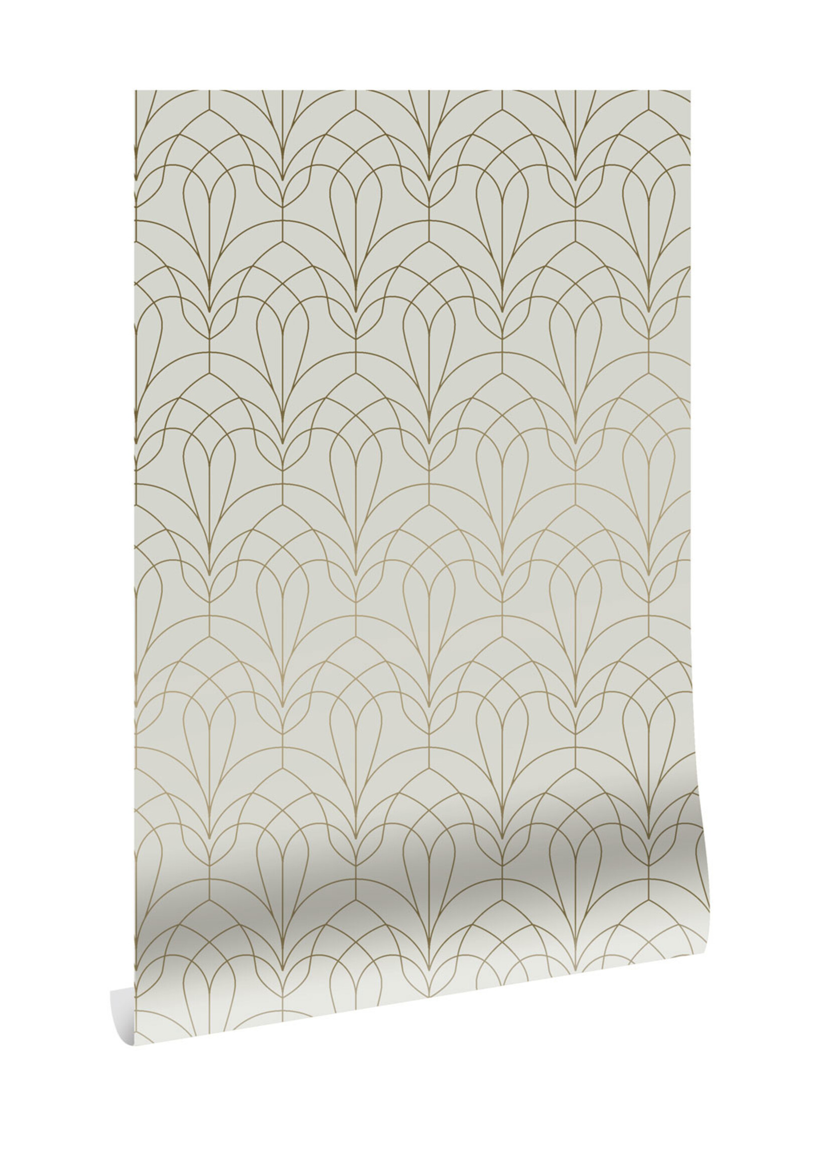 Goud metallic | Afwasbaar Golden Lines, Tapete mit goldenen geometrischen Linien, Sand, Waschbar, 100 x 280 cm