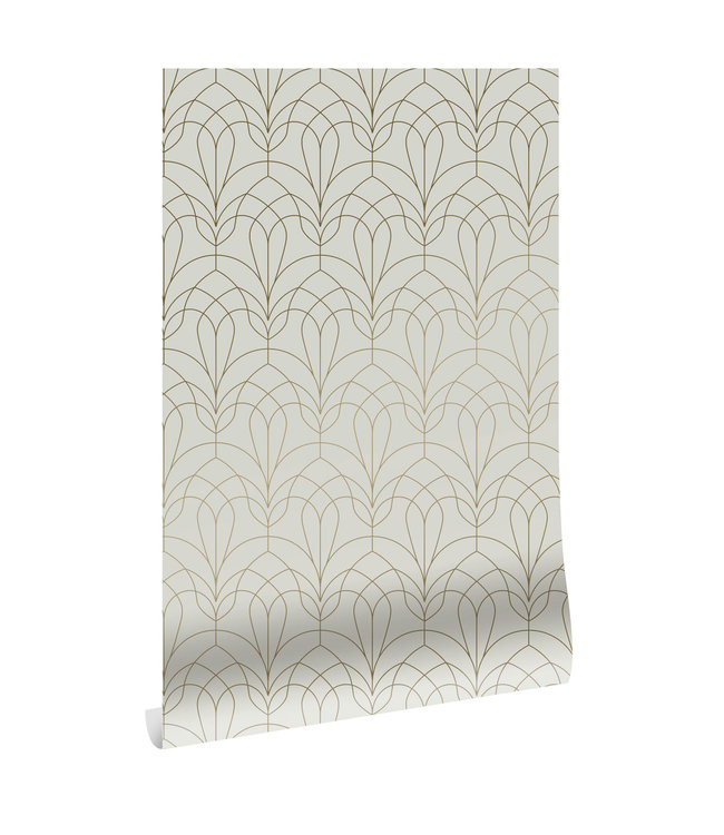 Golden Lines, Tapete mit goldenen geometrischen Linien, Sand, Waschbar, 100 x 280 cm