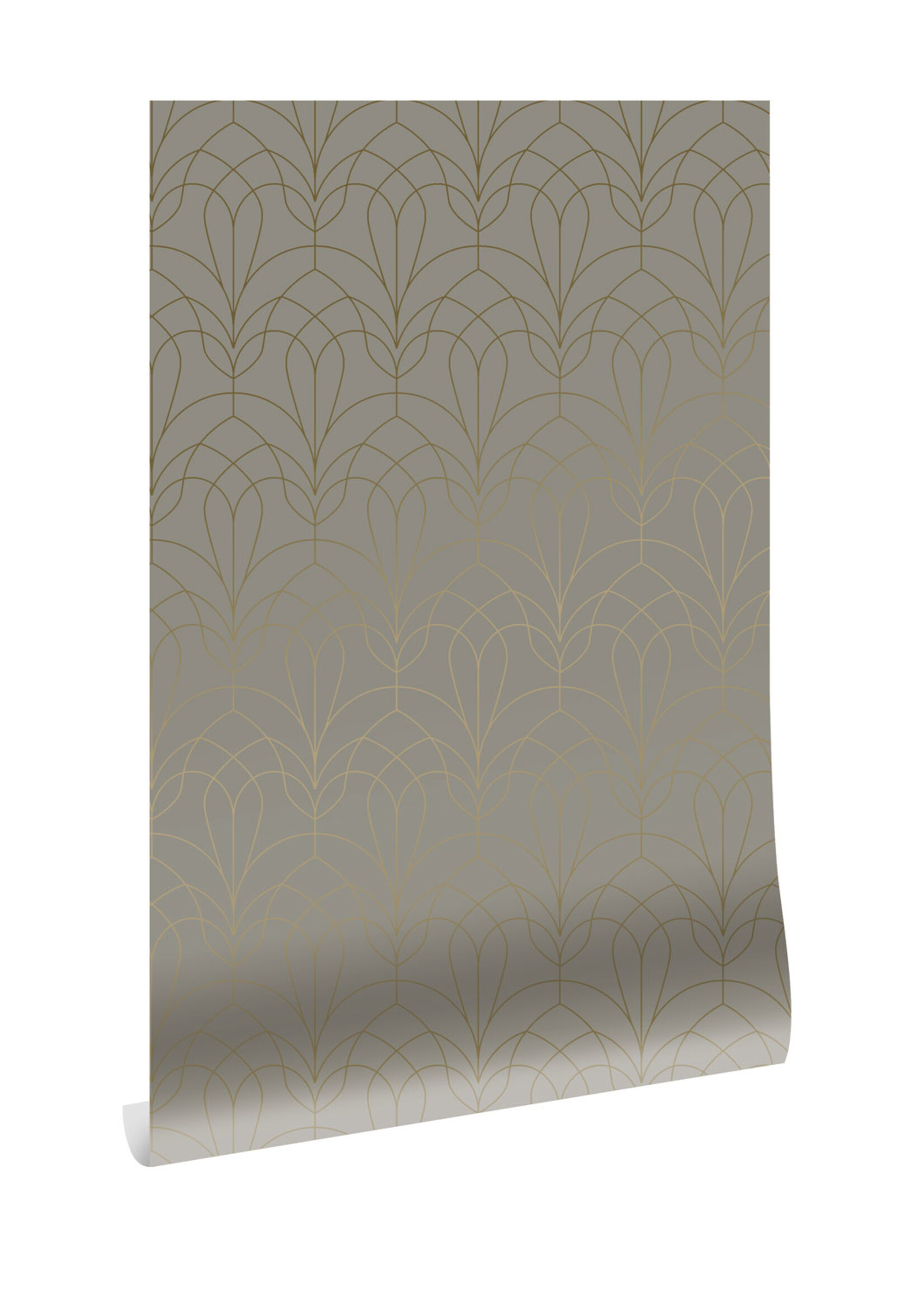 Goud metallic | Afwasbaar Golden Lines, Gold geometric lines wallpaper, Taupe, Washable, 100 x 280 cm