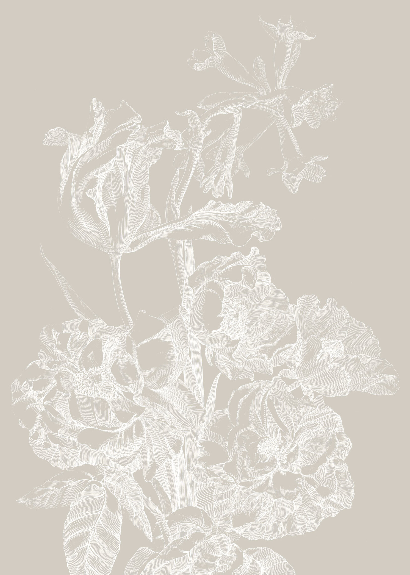 Wandvullend Engraved Flowers wallpaper, Grey