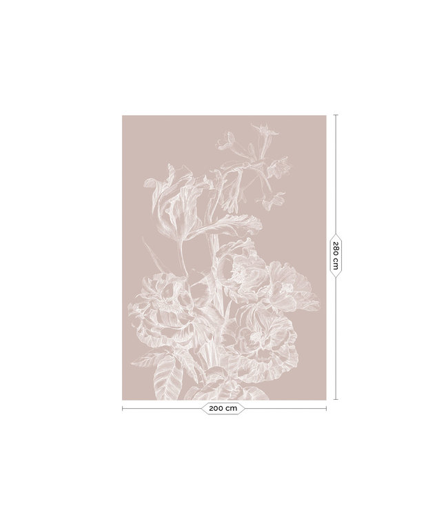 Engraved Flowers, behang met getekende bloemen, Nude, Afwasbaar