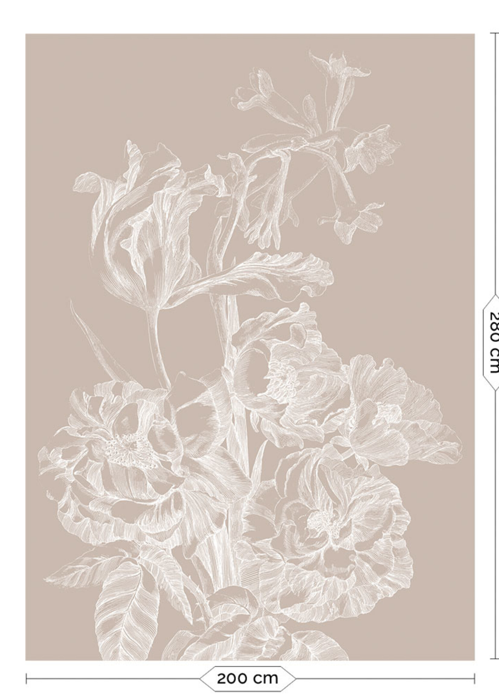 Wandvullend Engraved Flowers, behang met getekende bloemen, Zand