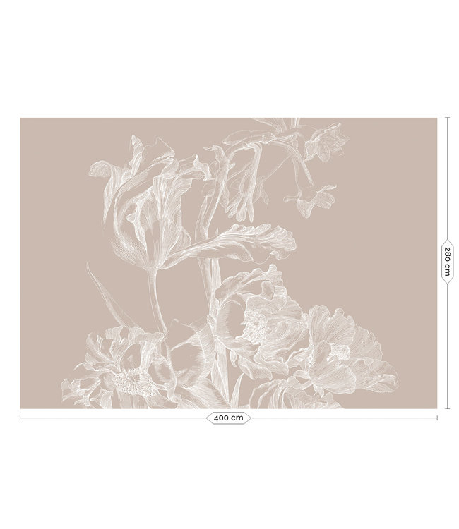 Engraved Flowers, behang met getekende bloemen, Zand