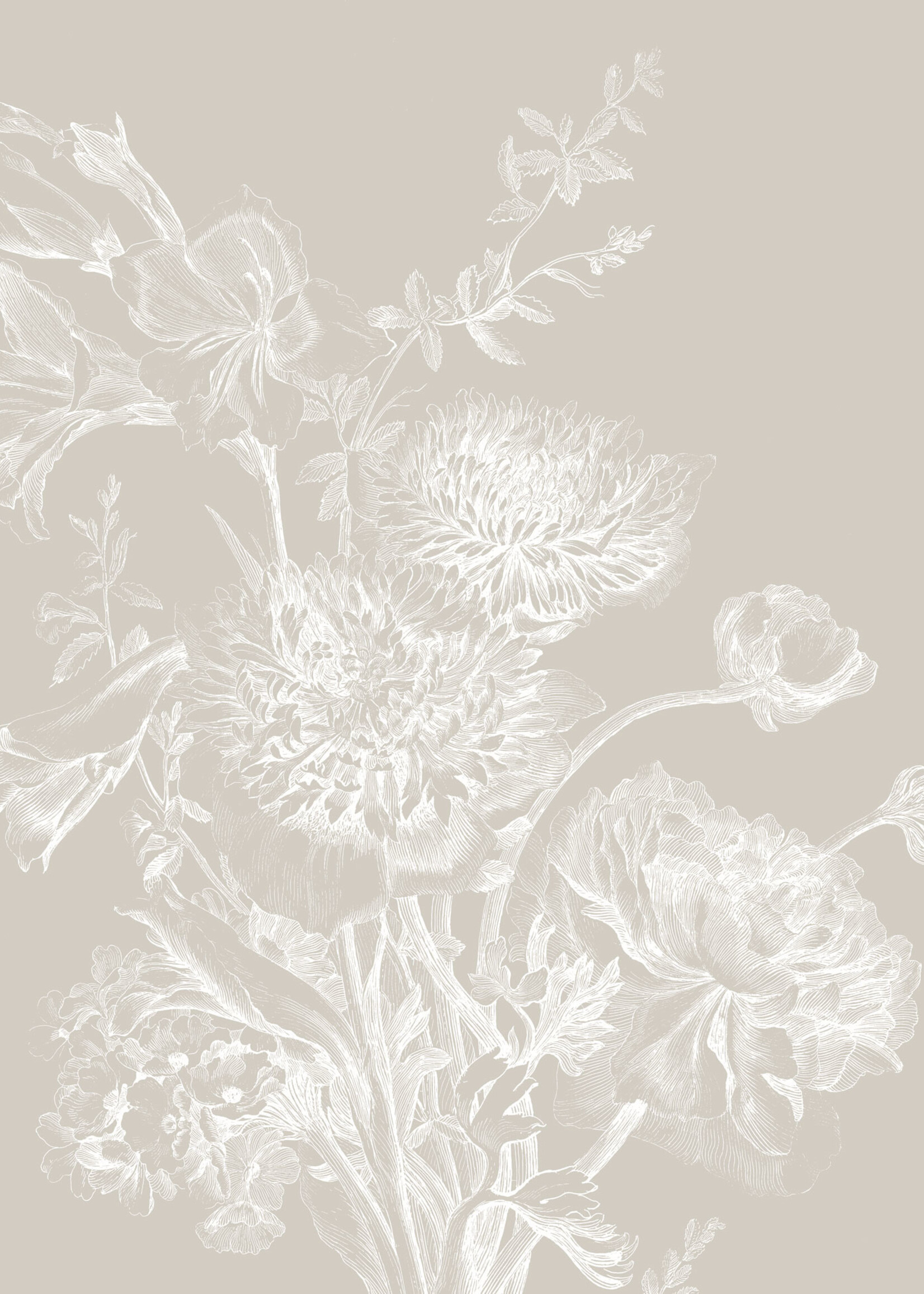 Wandvullend Engraved Flowers wallpaper, Grey