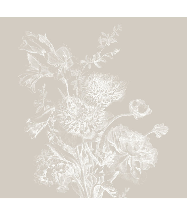 Engraved Flowers, behang met getekende bloemen, Grijs