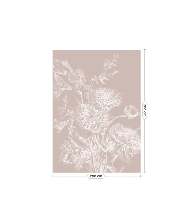 Engraved Flowers, behang met getekende bloemen, Nude, Afwasbaar