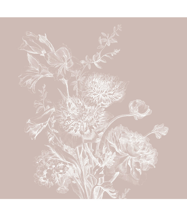 Engraved Flowers, behang met getekende bloemen, Nude