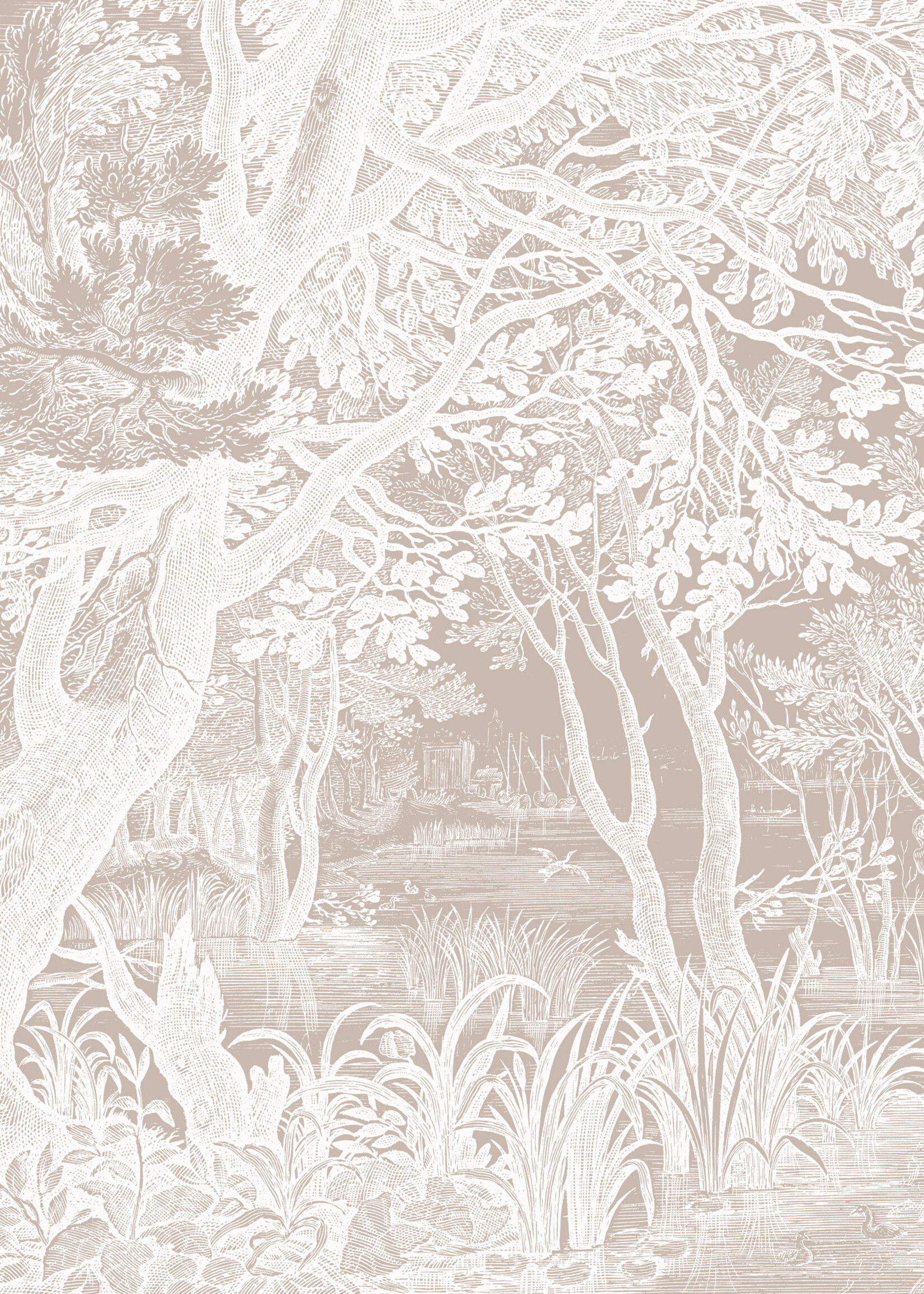 Wandvullend Engraved Landscapes, behang met getekend landschap, Zand