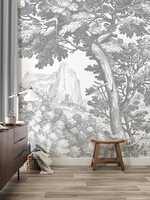 Wandvullend Engraved Landscapes, behang met getekend landschap