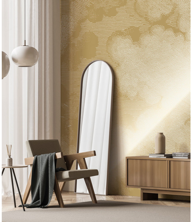 Goud metallic | Afwasbaar Gold-Tapete Engraved Clouds