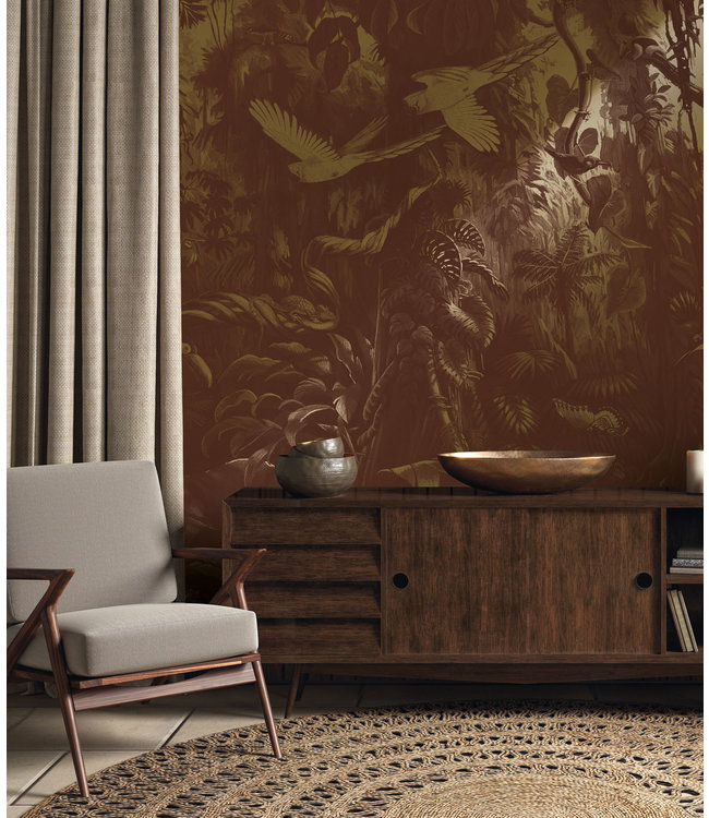 Goud metallic | Afwasbaar Gold-Tapete Tropical Landscapes