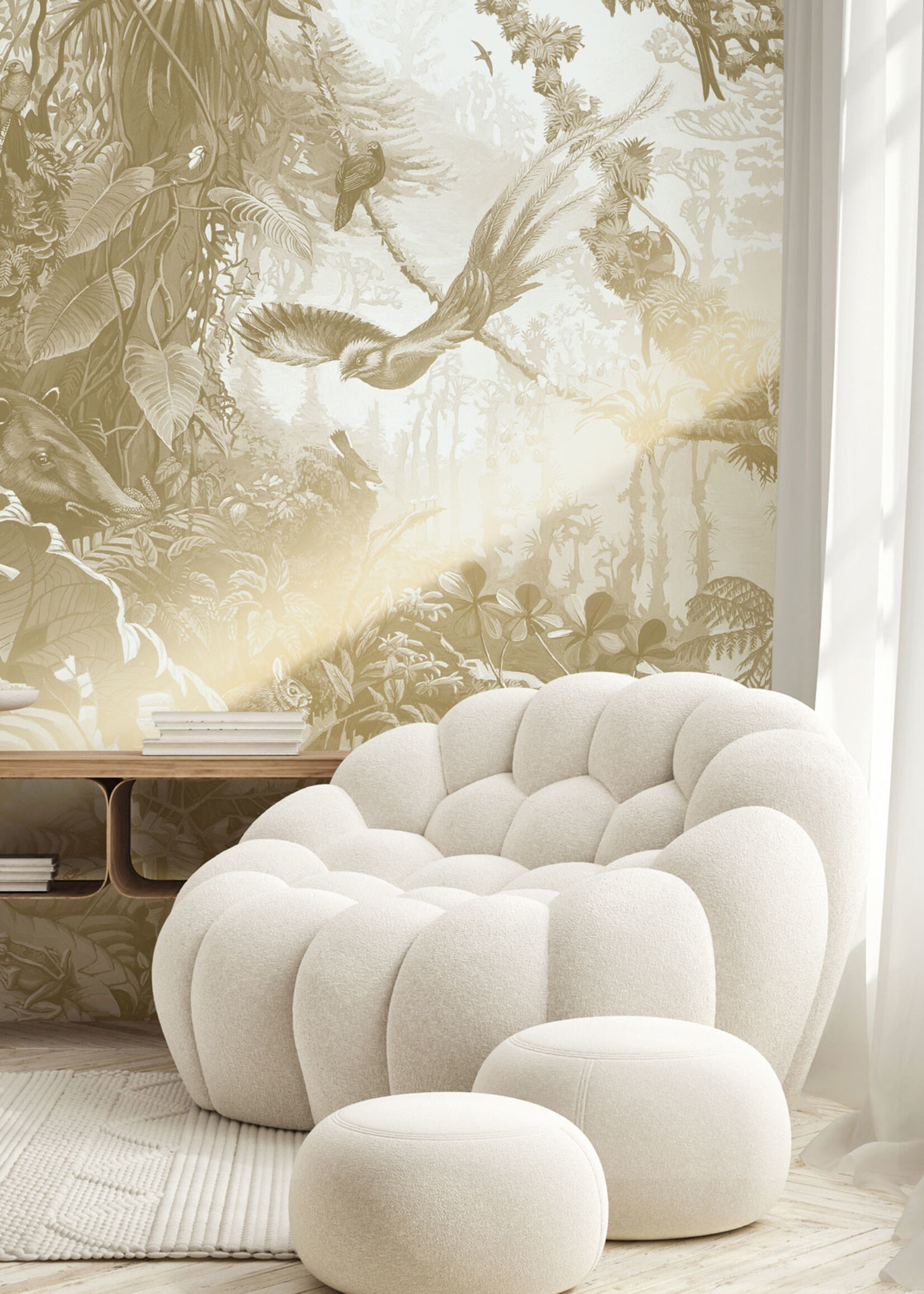 Gold metallic wall mural Tropical Landscapes, Off-white