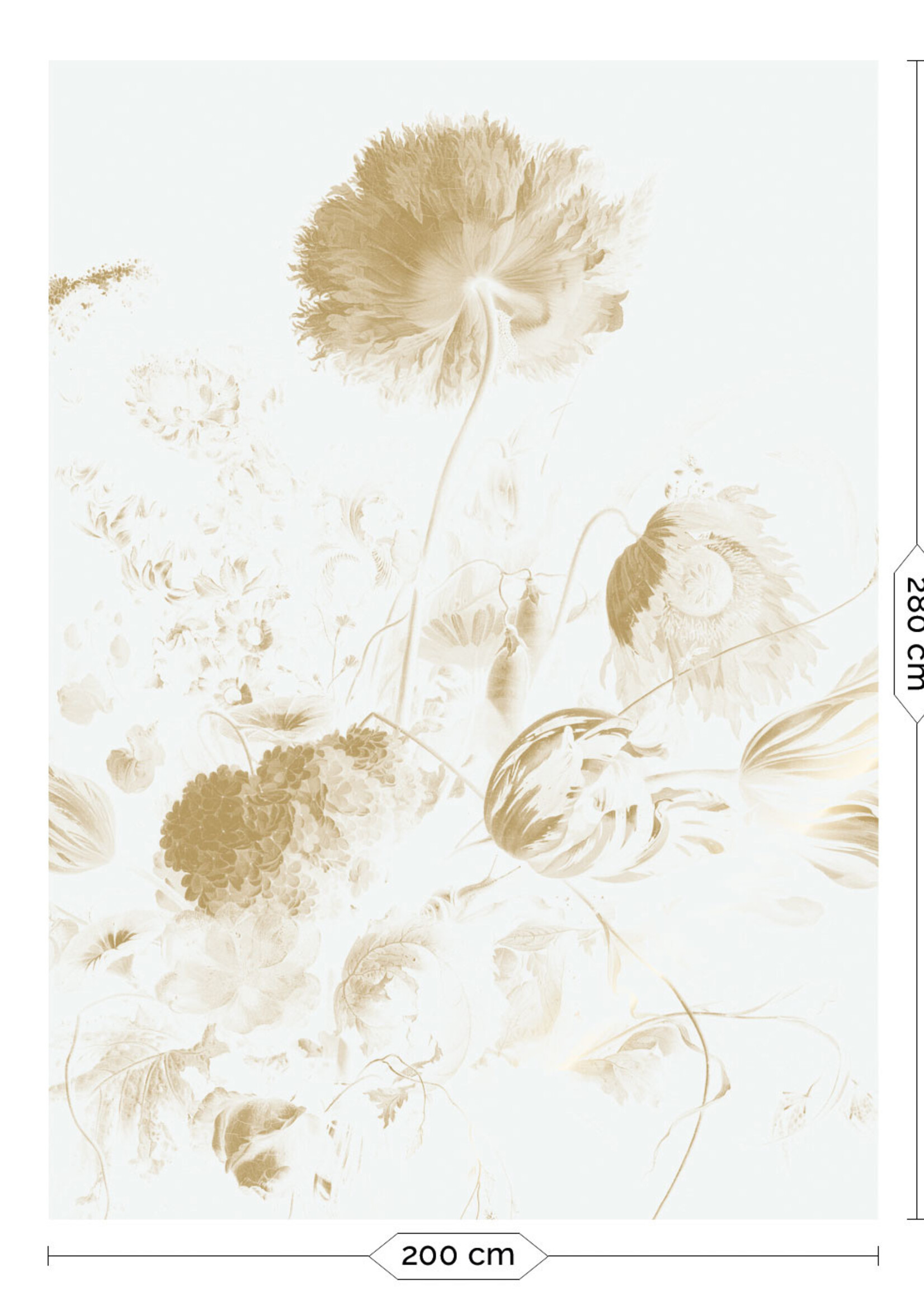 Gold metallics wall mural Golden Age Flowers, Off-white