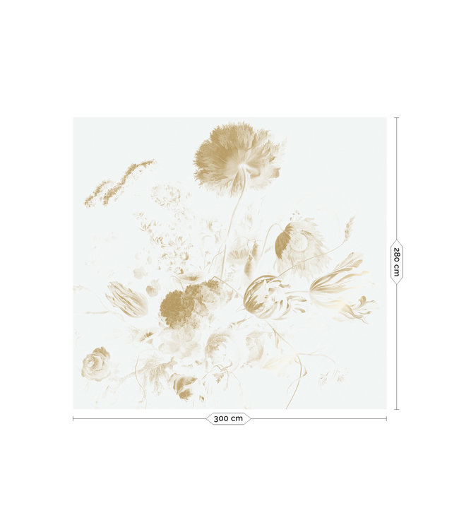 Goud behang Golden Age Flowers, Off-white