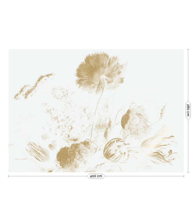 Goud behang Golden Age Flowers, Off-white