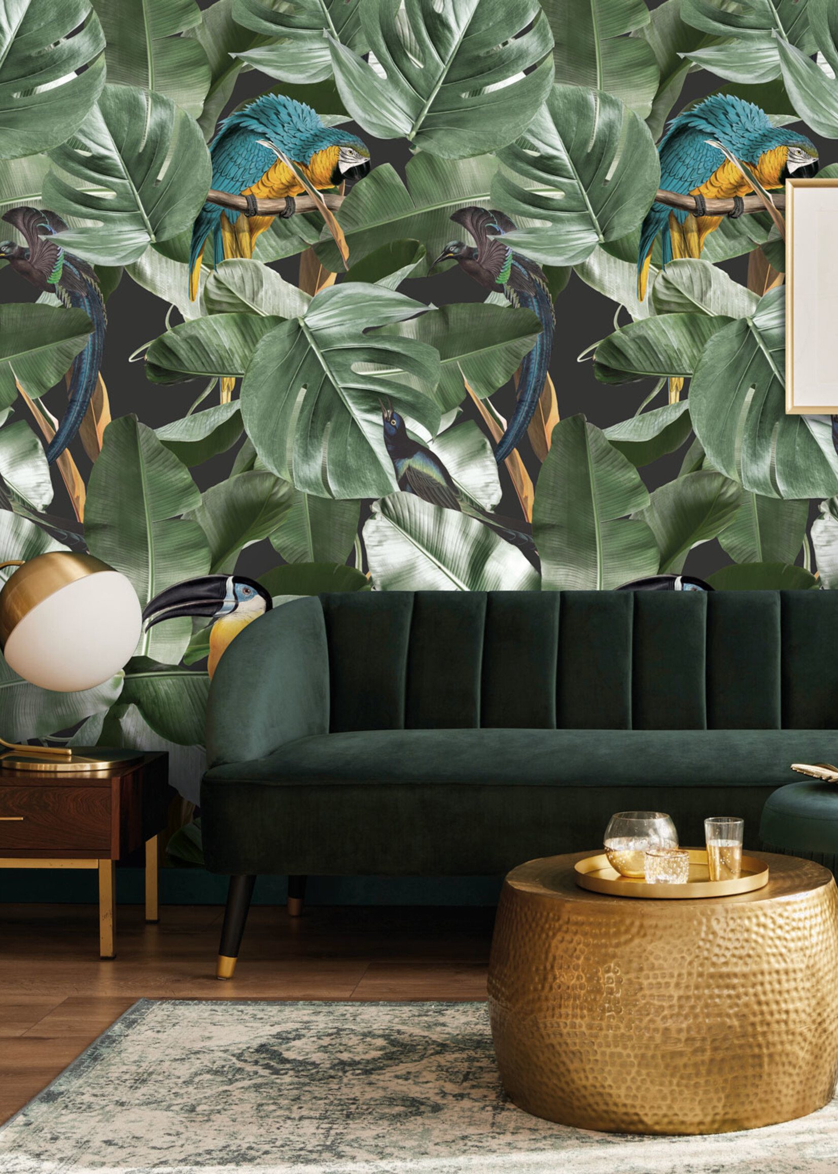 Botanisch behang Botanical Birds, 97.4 x 280 cm