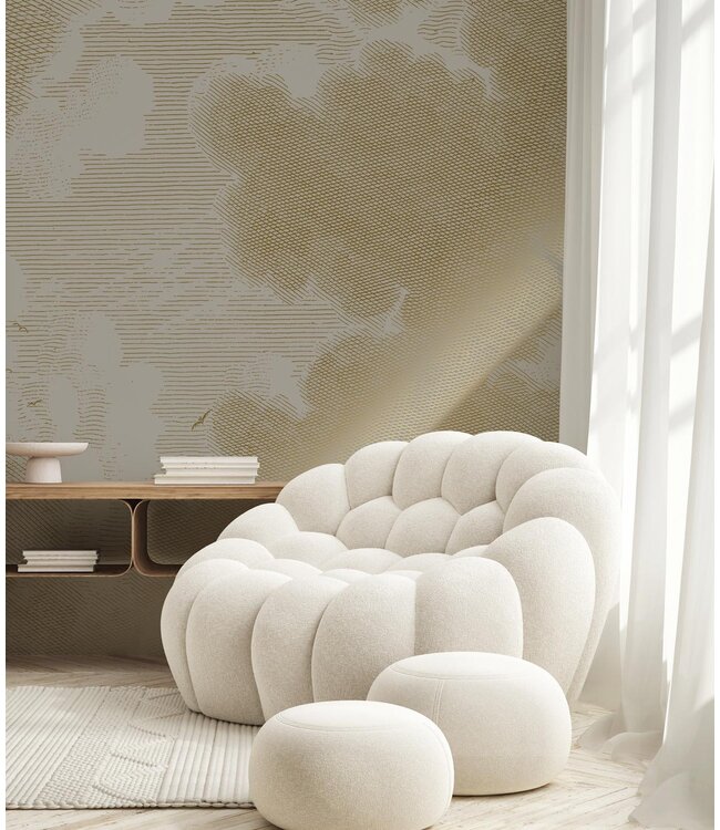 Goud behang Engraved Clouds, Grijs
