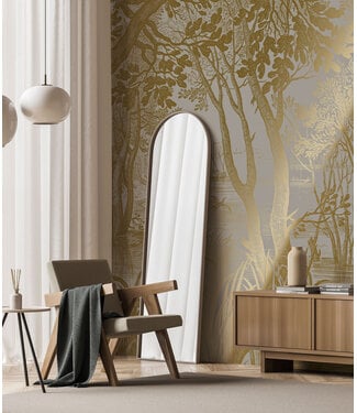 Goud metallic | Afwasbaar Gold metallic wall mural Engraved Landscapes