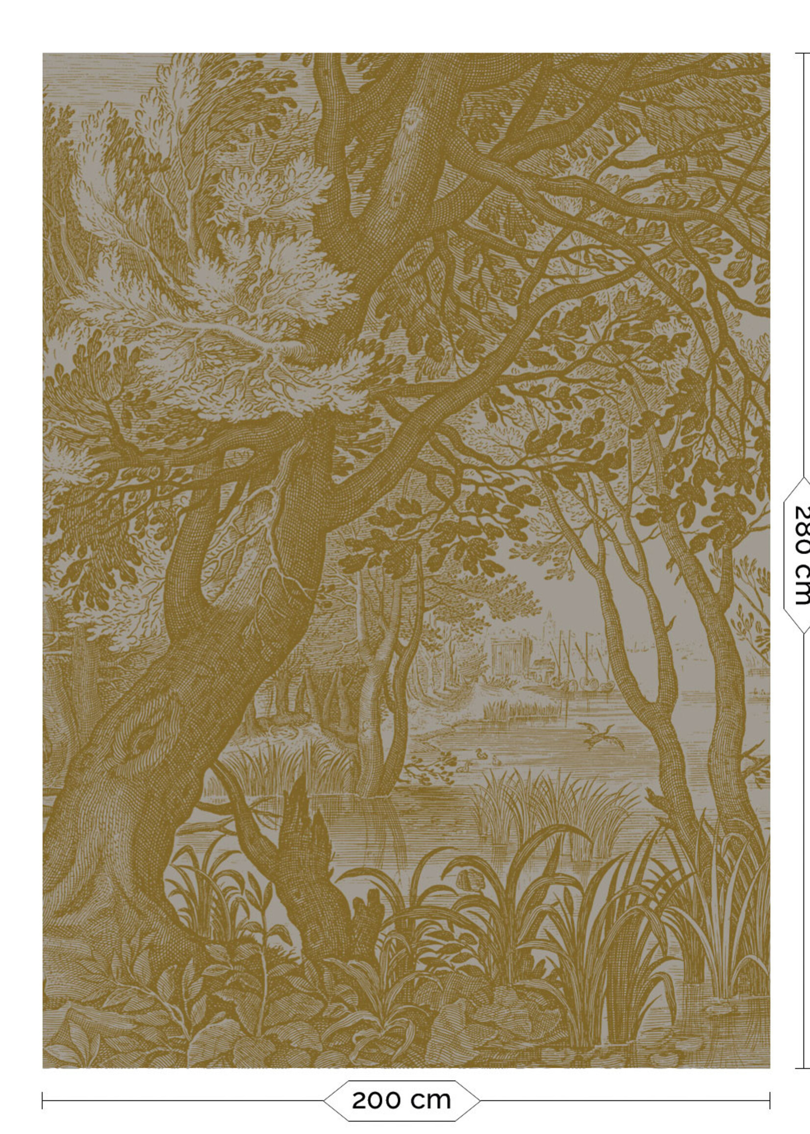 Goud metallic | Afwasbaar Goud behang Engraved Landscapes, Grijs