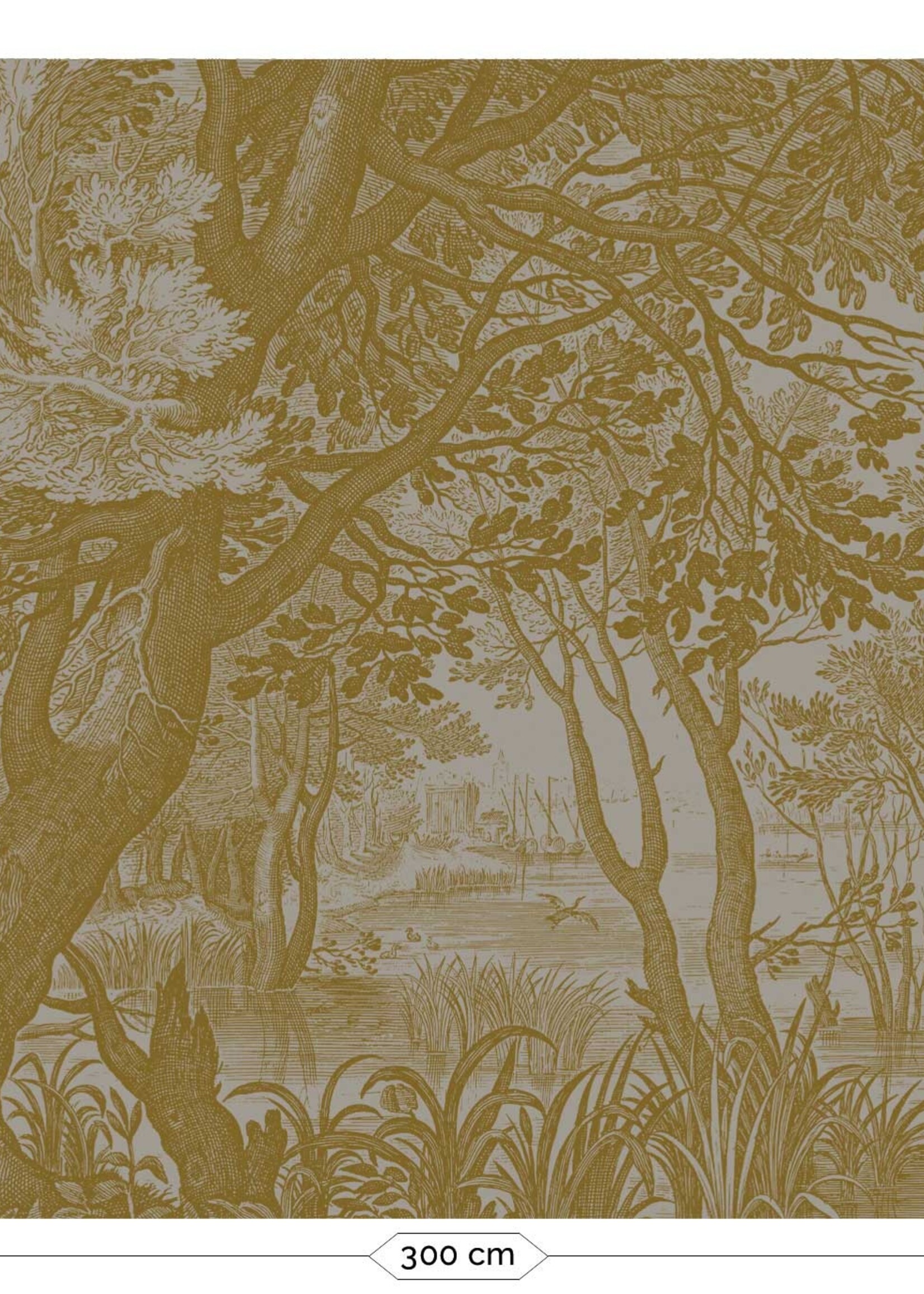 Goud metallic | Afwasbaar Goud behang Engraved Landscapes, Grijs