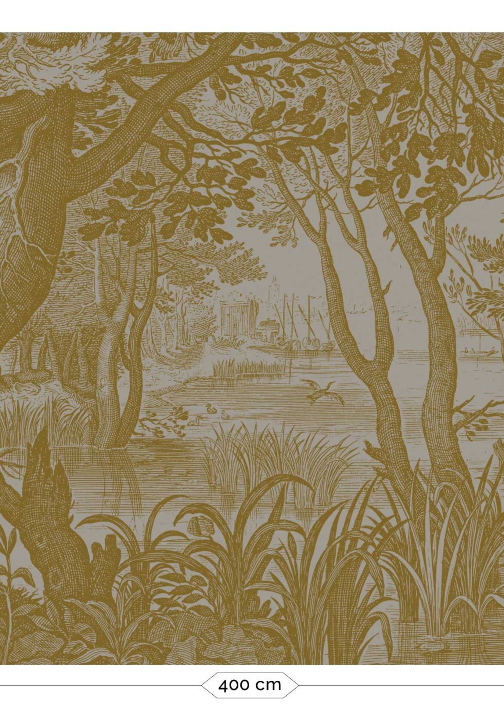 Goud metallic | Afwasbaar Gold-Tapete Engraved Landscapes, Grau