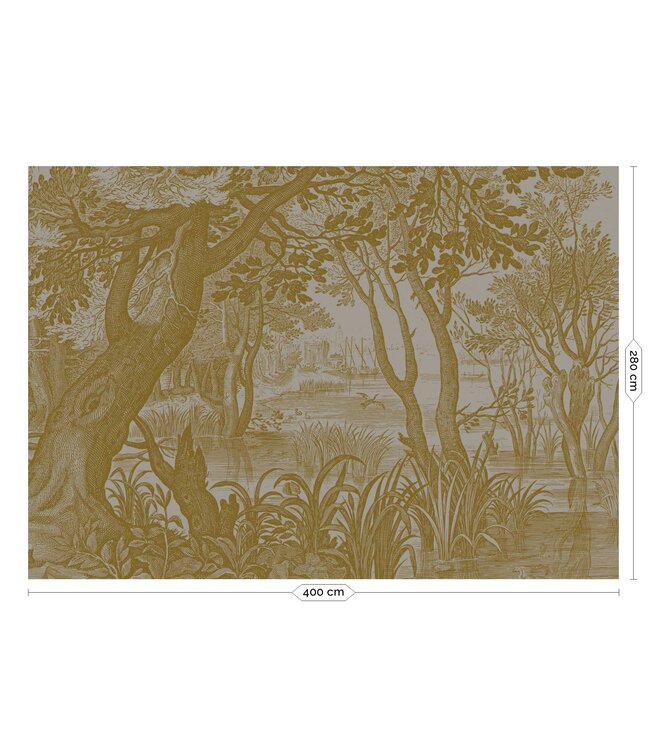 Gold metallic wall mural Engraved Landscapes, Grey