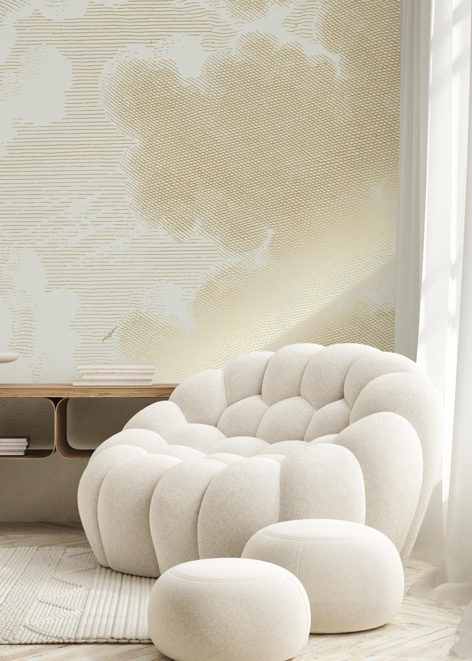 Goud metallic | Afwasbaar Gold metallics wall mural Engraved Clouds, Sand