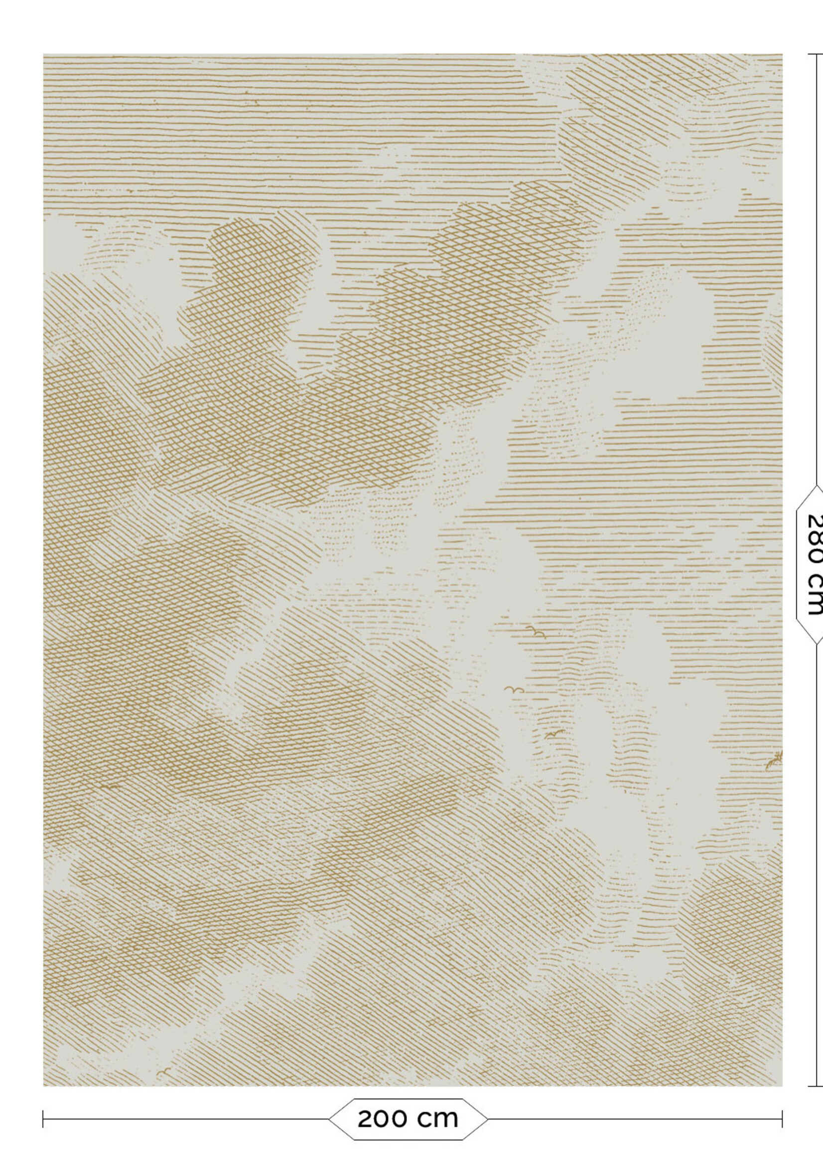 Goud metallic | Afwasbaar Goud behang Engraved Clouds, Zand