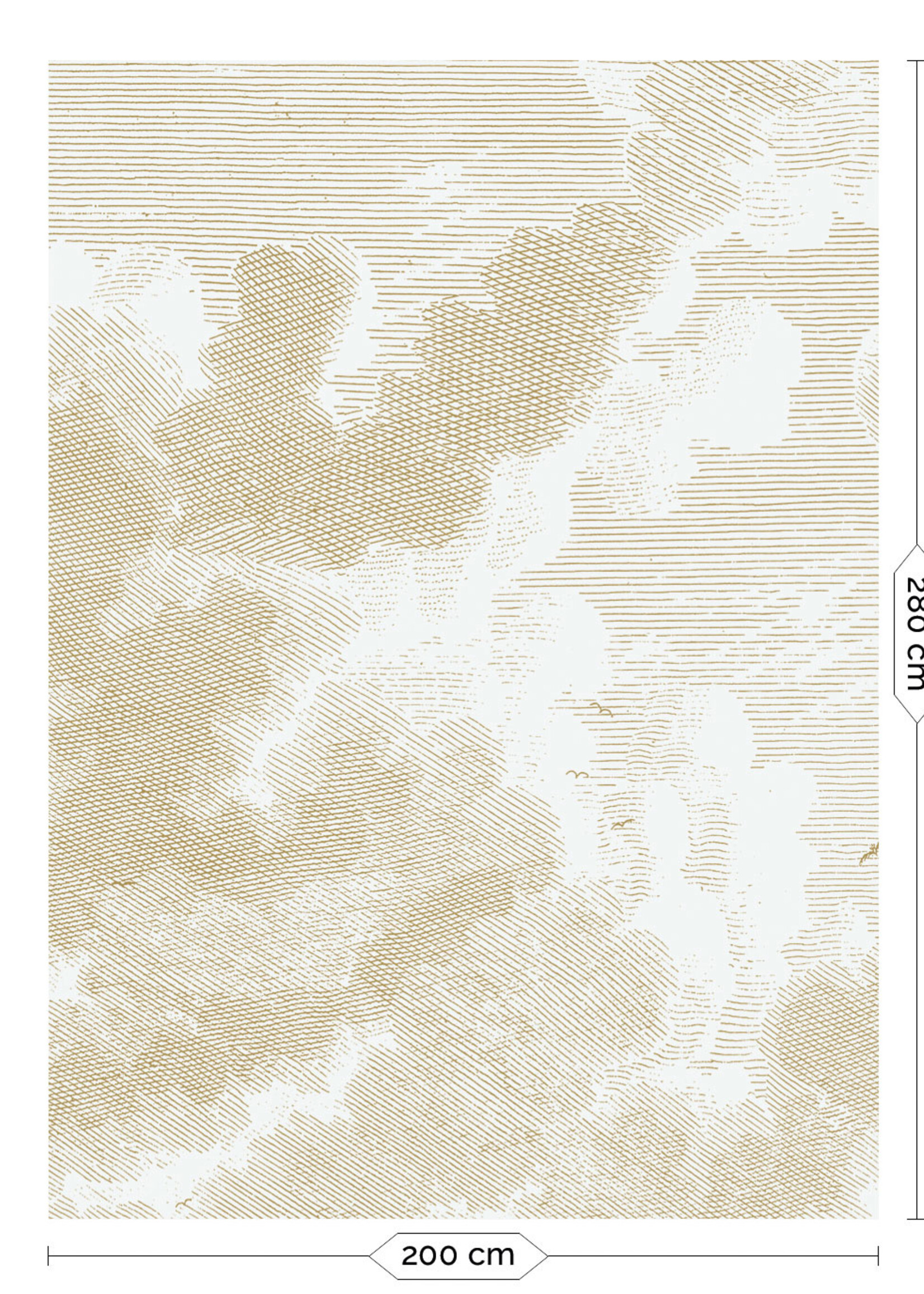 Goud metallic | Afwasbaar Gold metallics wall mural Engraved Clouds, Off-white