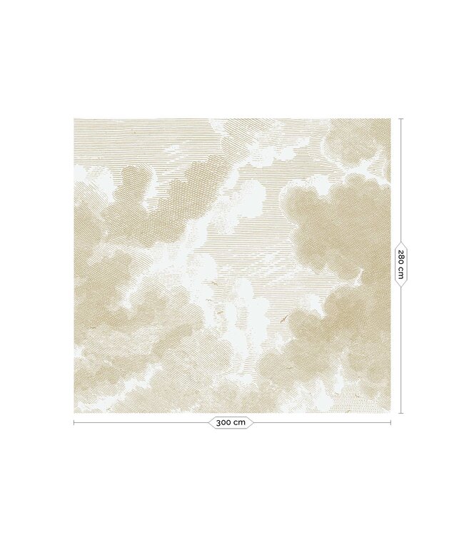 Goud behang Engraved Clouds, Off-white