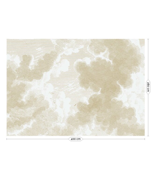Gold metallics wall mural Engraved Clouds, Off-white