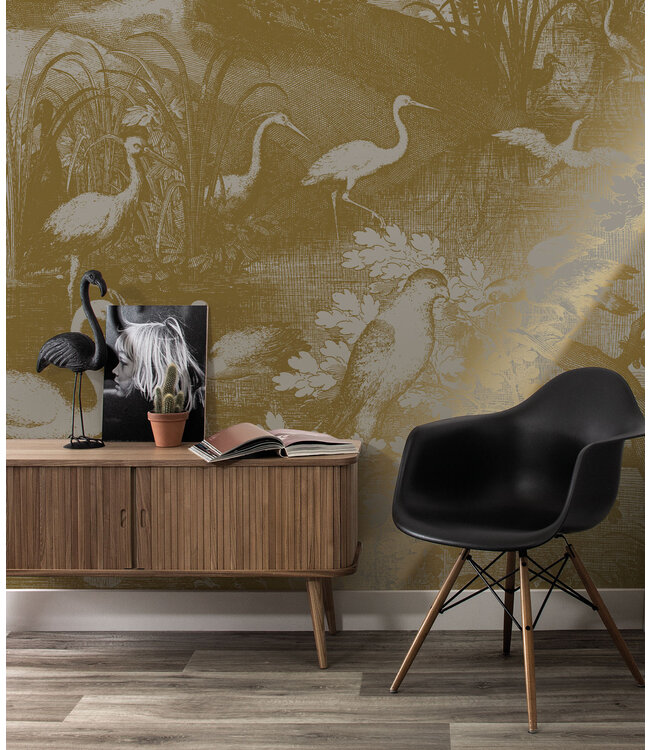 Goud behang Engraved Landscapes, Grijs