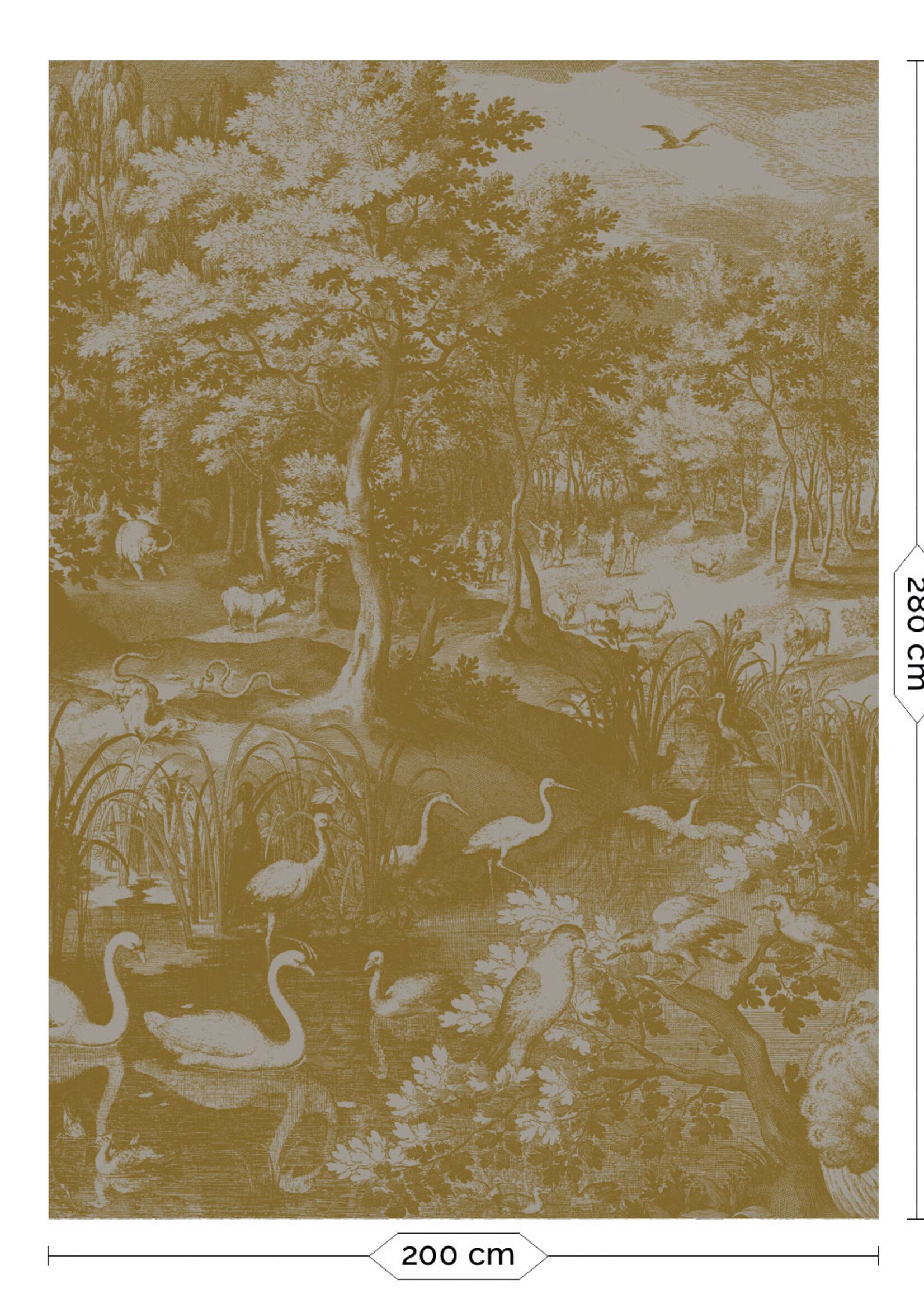 Goud metallic | Afwasbaar Gold metallic wall mural Engraved Landscapes, Grey