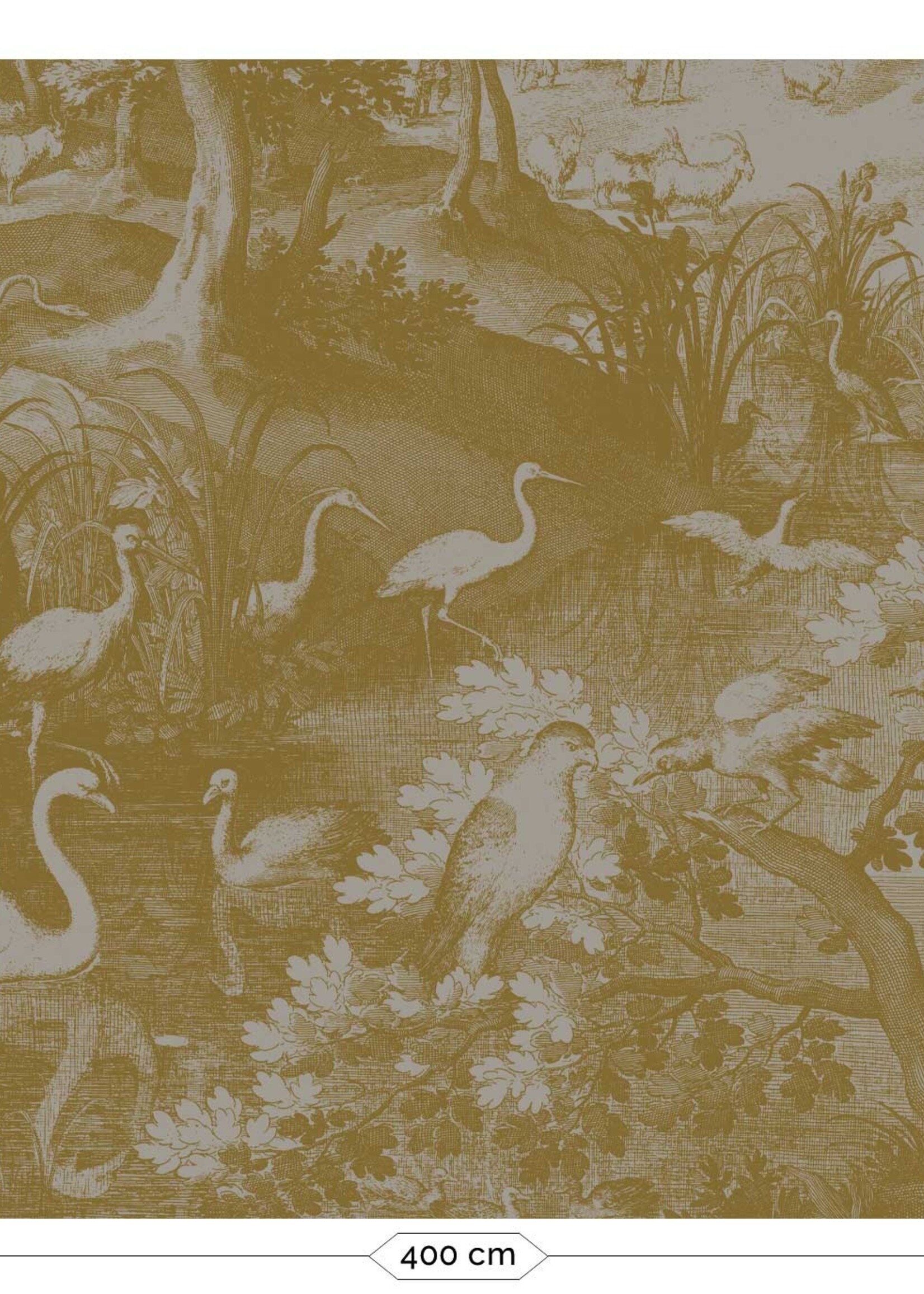 Goud metallic | Afwasbaar Gold-Tapete Engraved Landscapes, Grau