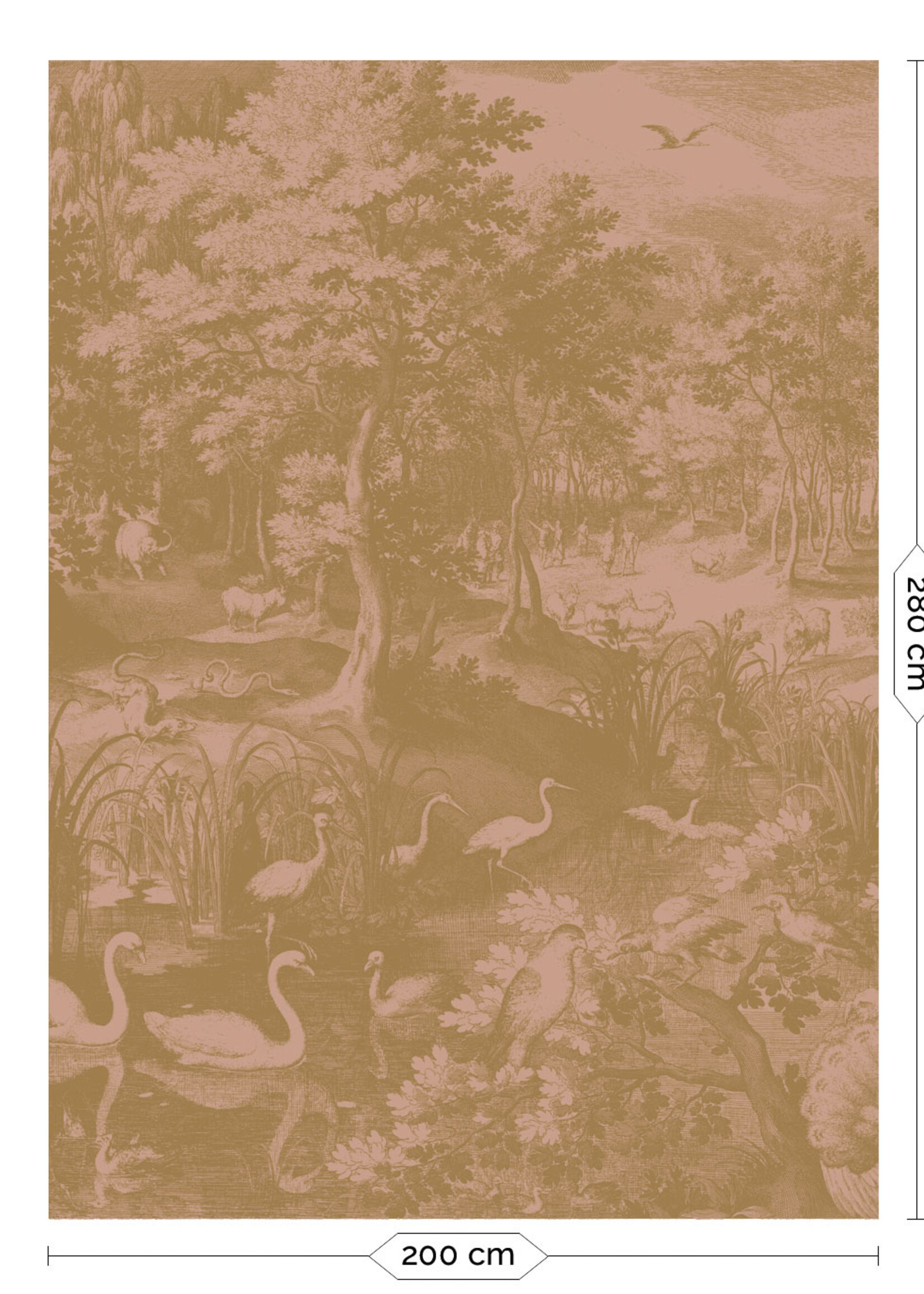 Goud metallic | Afwasbaar Gold-Tapete Engraved Landscapes, Rosa