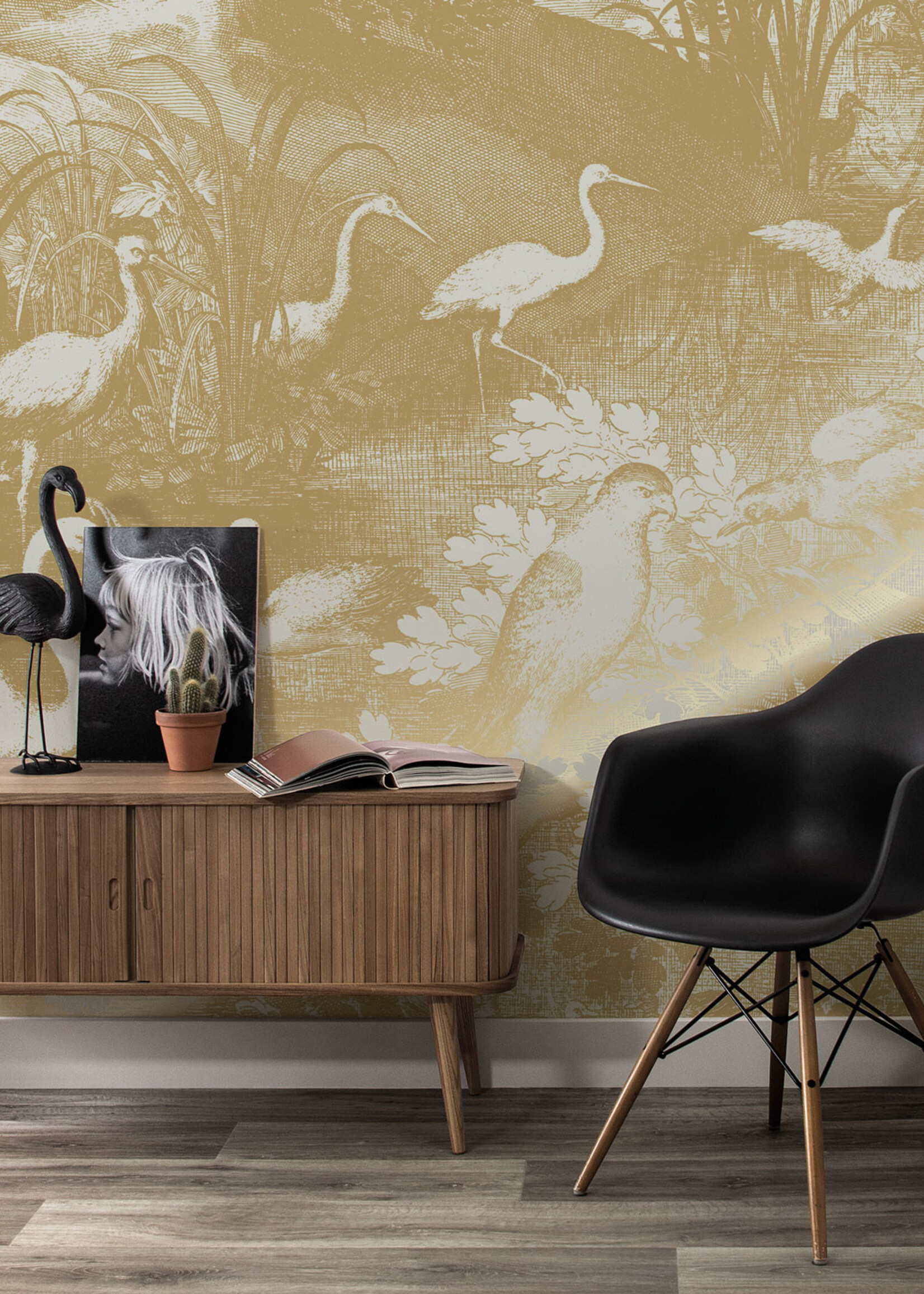 Goud metallic | Afwasbaar Goud behang Engraved Landscapes, Zand