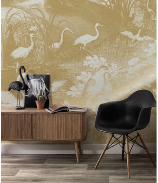 Goud metallic | Afwasbaar Gold metallic wall mural Engraved Landscapes