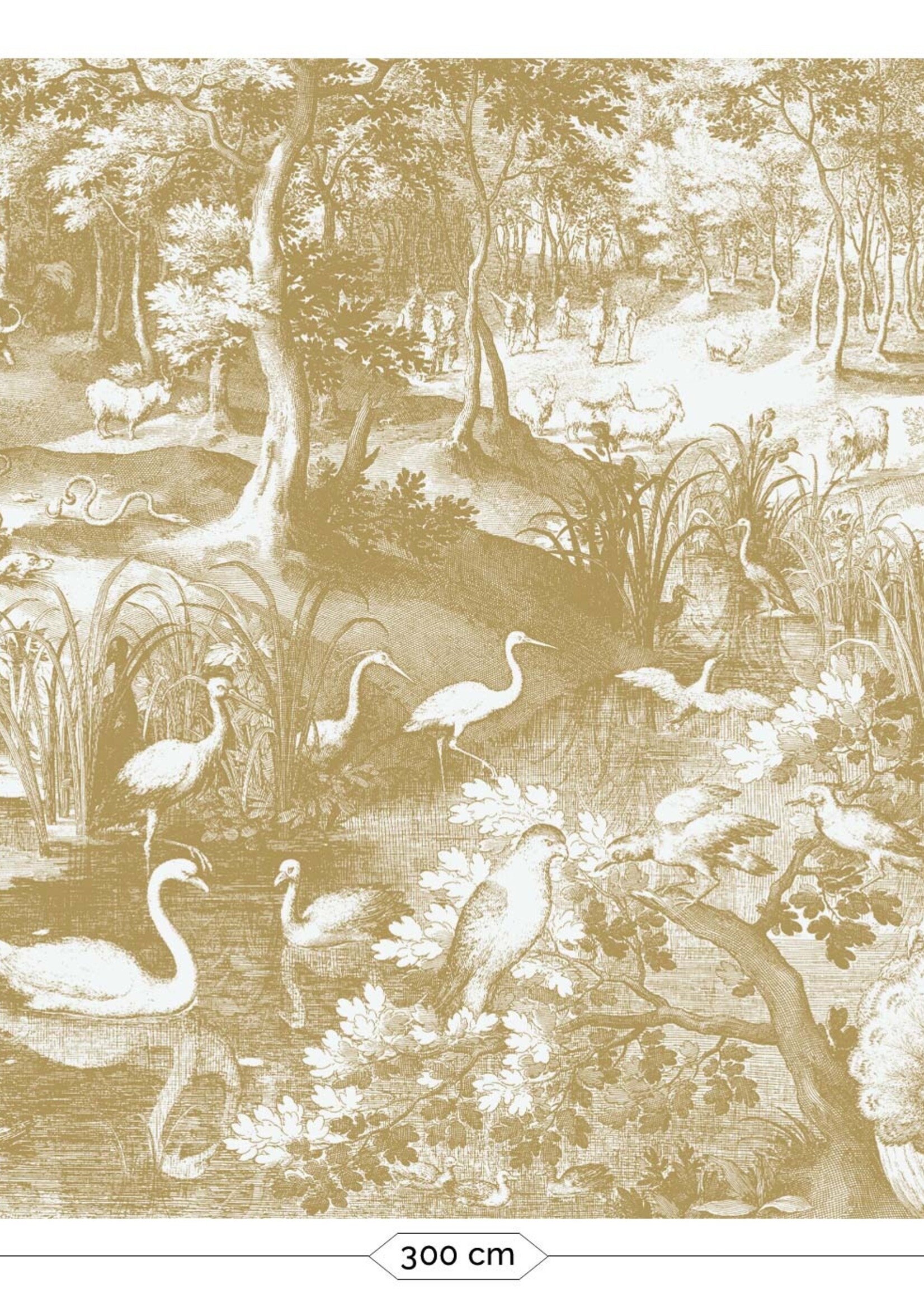 Goud metallic | Afwasbaar Gold-Tapete Engraved Landscapes, Grauweiß