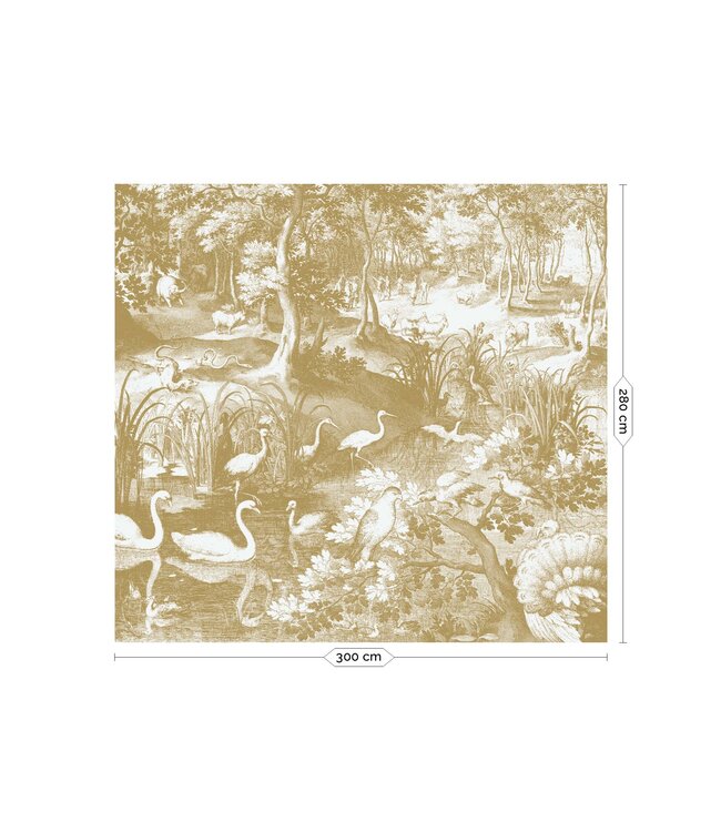 Gold metallic wall mural Engraved Landscapes, Off-white