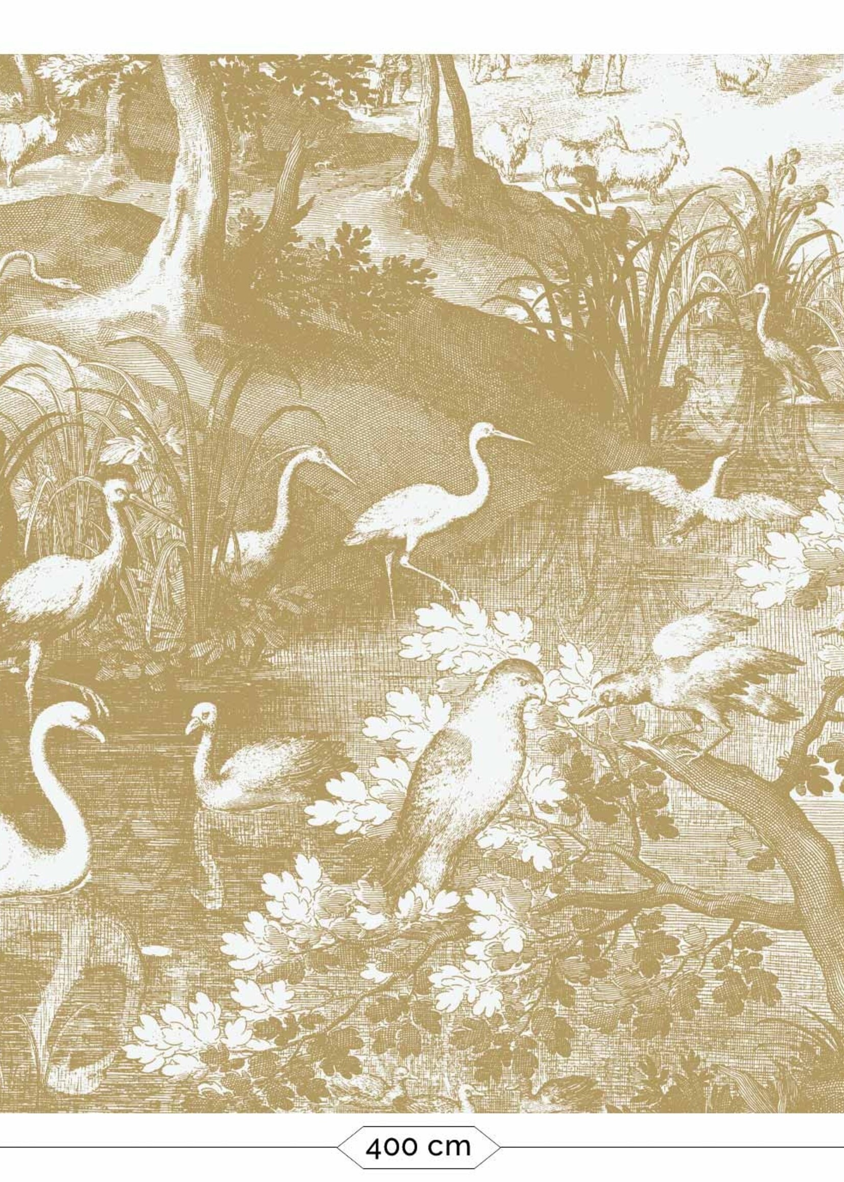 Goud metallic | Afwasbaar Gold metallic wall mural Engraved Landscapes, Off-white