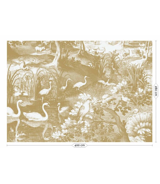 Goud behang Engraved Landscapes, Off-white