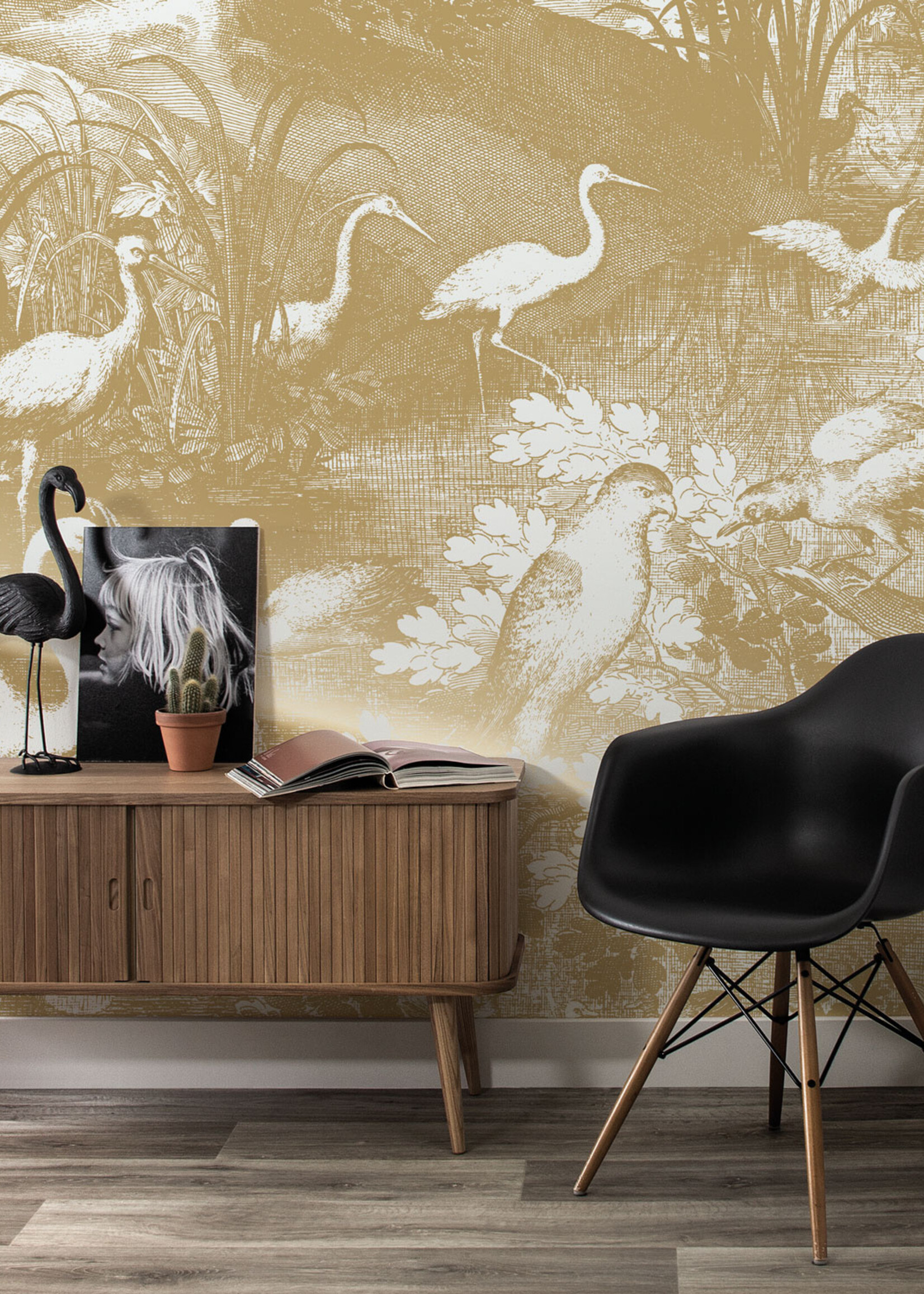 Goud metallic | Afwasbaar Gold metallic wall mural Engraved Landscapes, Off-white