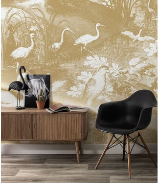 Goud metallic | Afwasbaar Gold metallic wall mural Engraved Landscapes