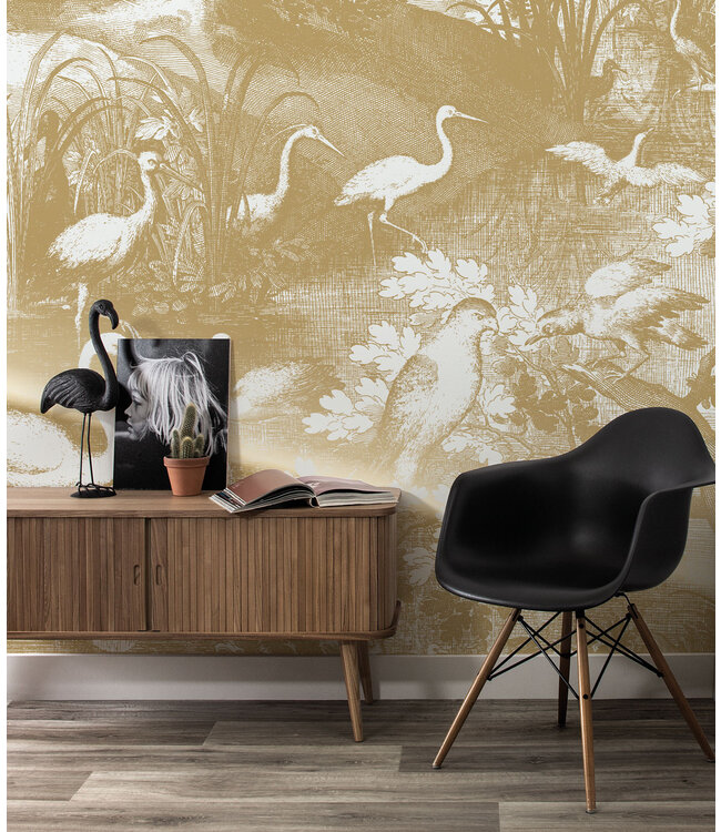 Goud behang Engraved Landscapes, Off-white