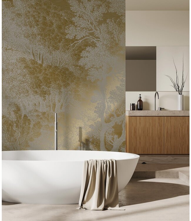 Gold-Tapete Engraved Landscapes, Grau