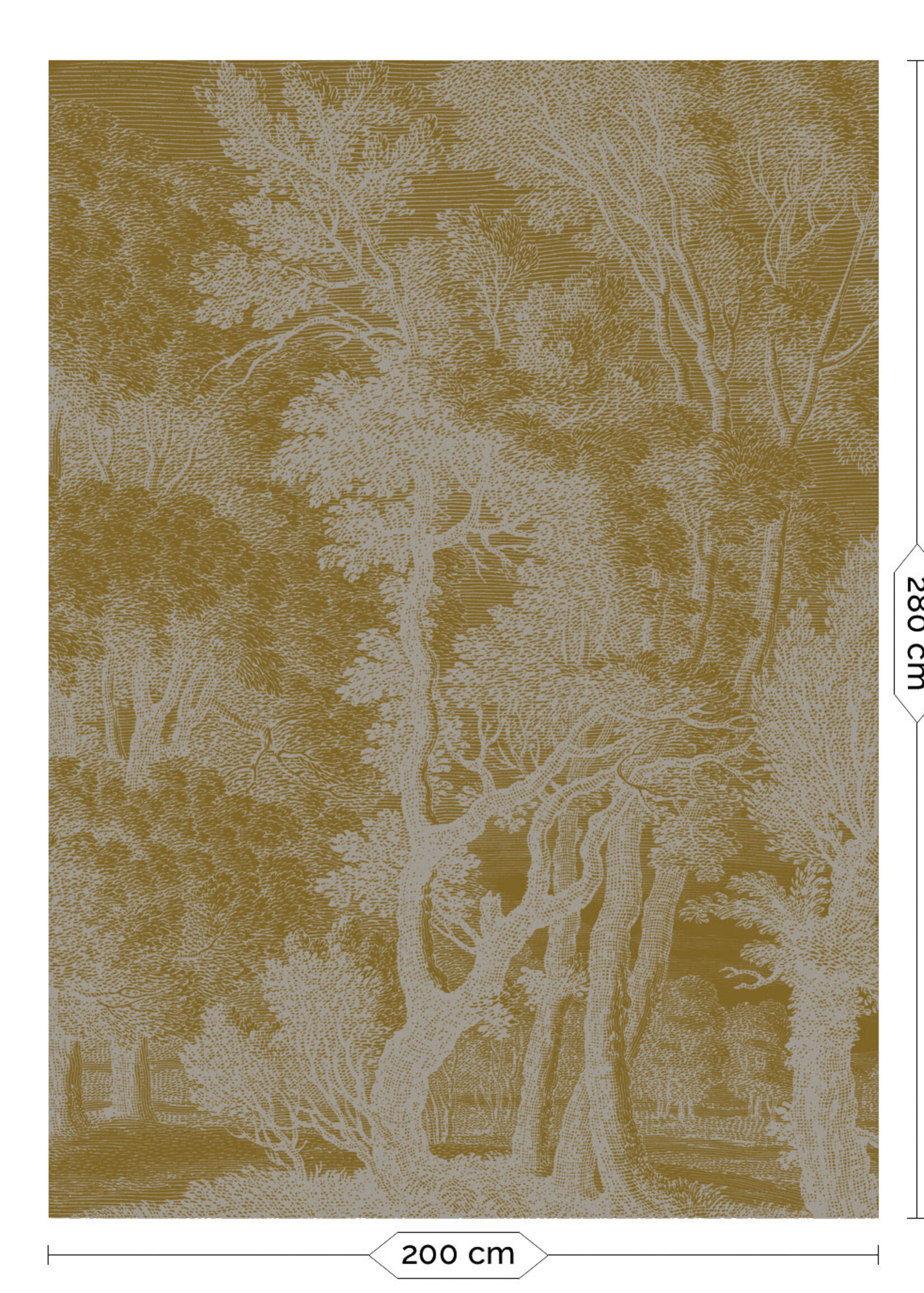 Goud metallic | Afwasbaar Goud behang Engraved Landscapes, Grijs