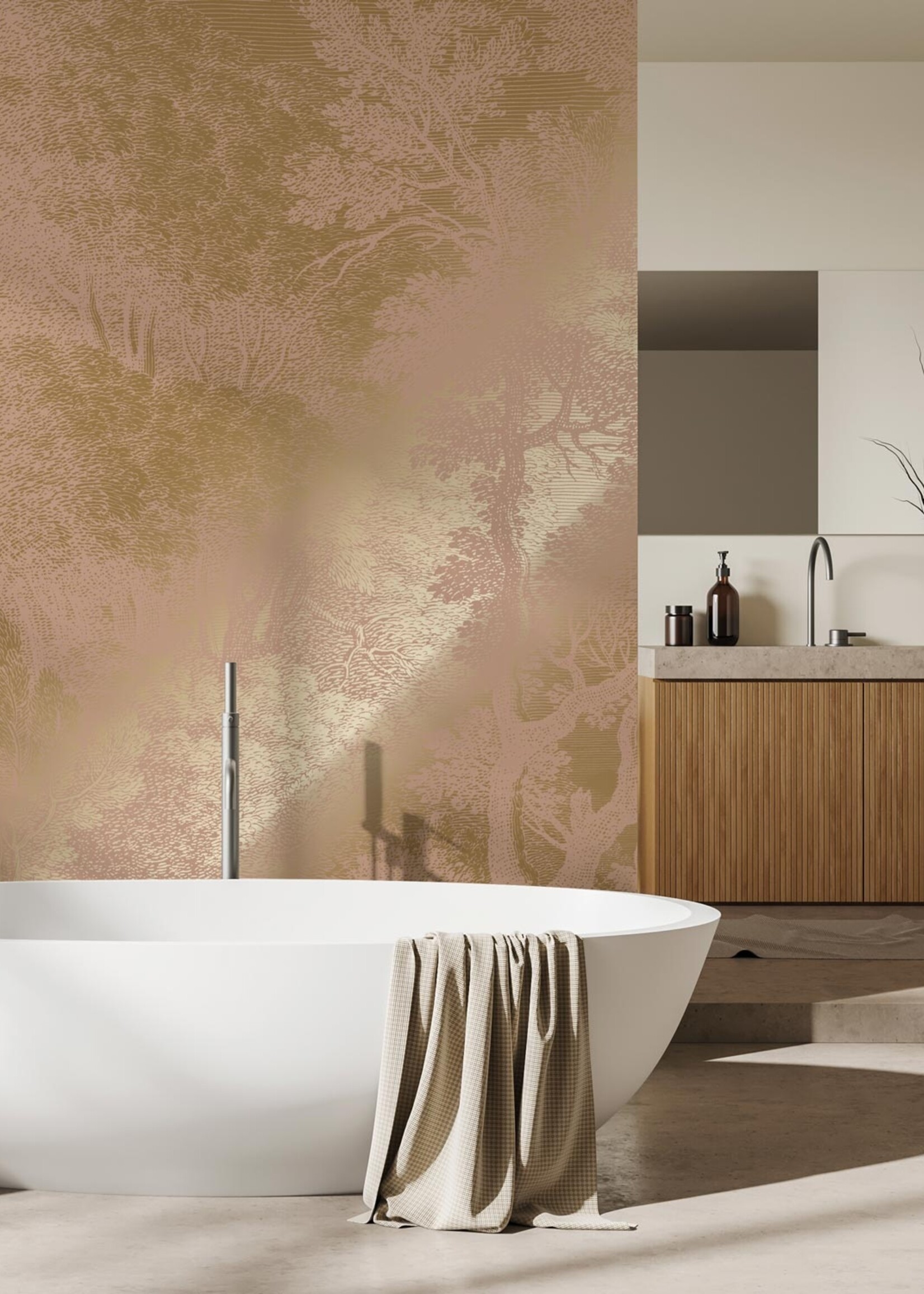 Goud metallic | Afwasbaar Gold metallic wall mural Engraved Landscapes, Nude