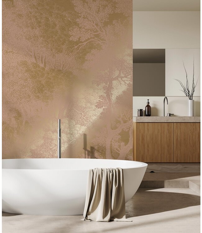 Goud metallic | Afwasbaar Gold-Tapete Engraved Landscapes