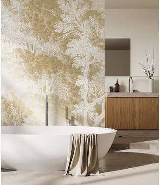 Goud metallic | Afwasbaar Gold-Tapete Engraved Landscapes