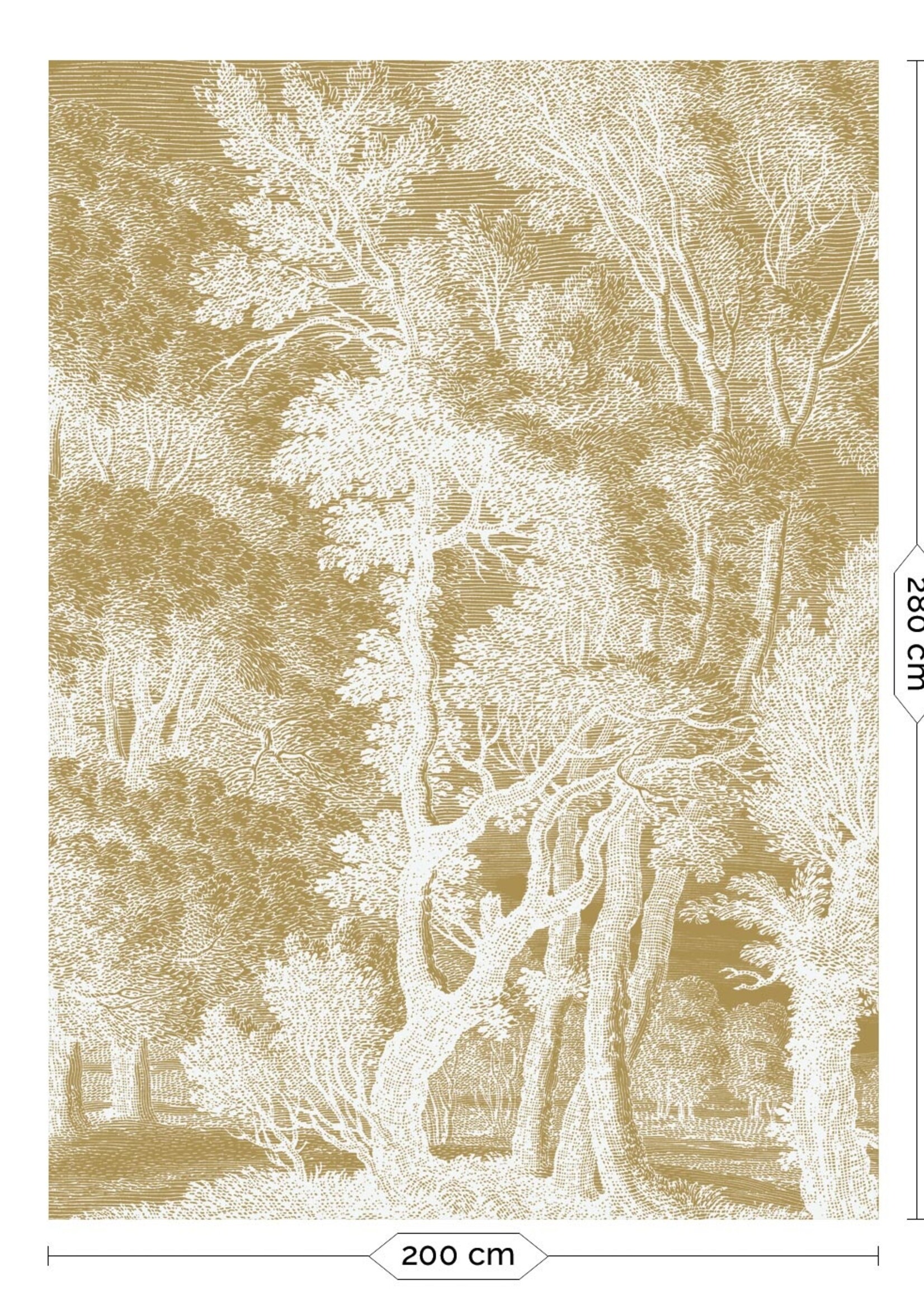 Goud metallic | Afwasbaar Goud behang Engraved Landscapes, Off-white